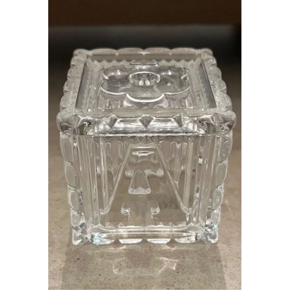 Decorative Glass Baby Block ABCD Nursery Decor Baby Gift Keepsake Clear Glass